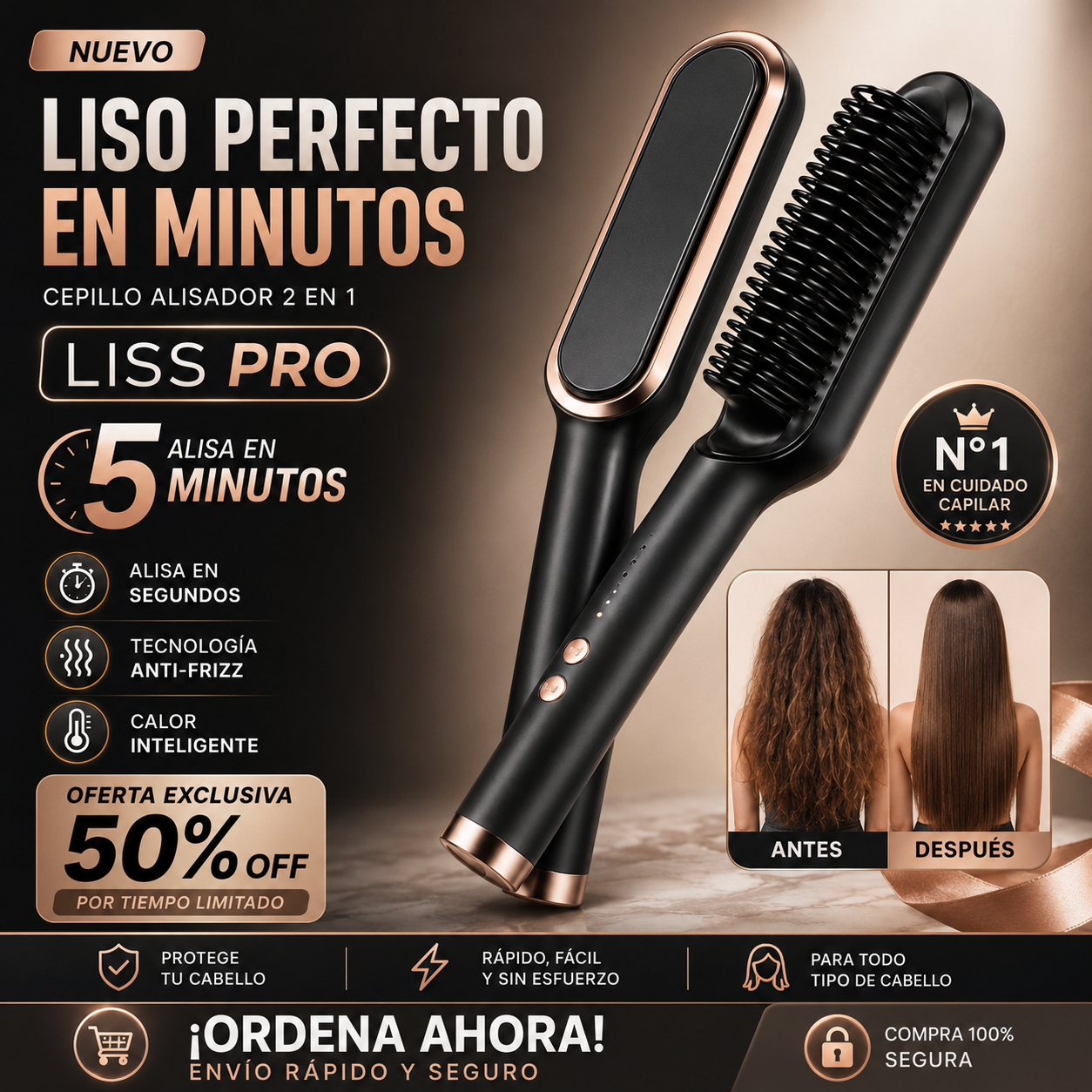 SmoothGlide Pro®: Cepillo y plancha en uno, alisado profesional en casa