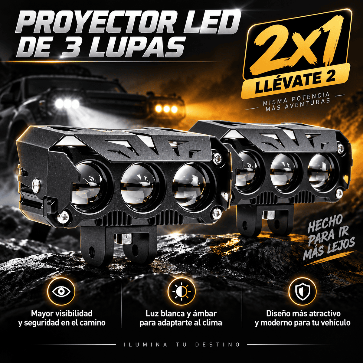 2x1 Faros LED Auxiliares | Maneja Más Seguro de Noche