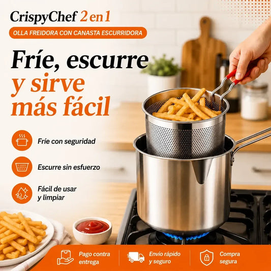 Olla Freidora CrispyChef 2 en 1 | Fríe, Escurre y Sirve Fácilmente